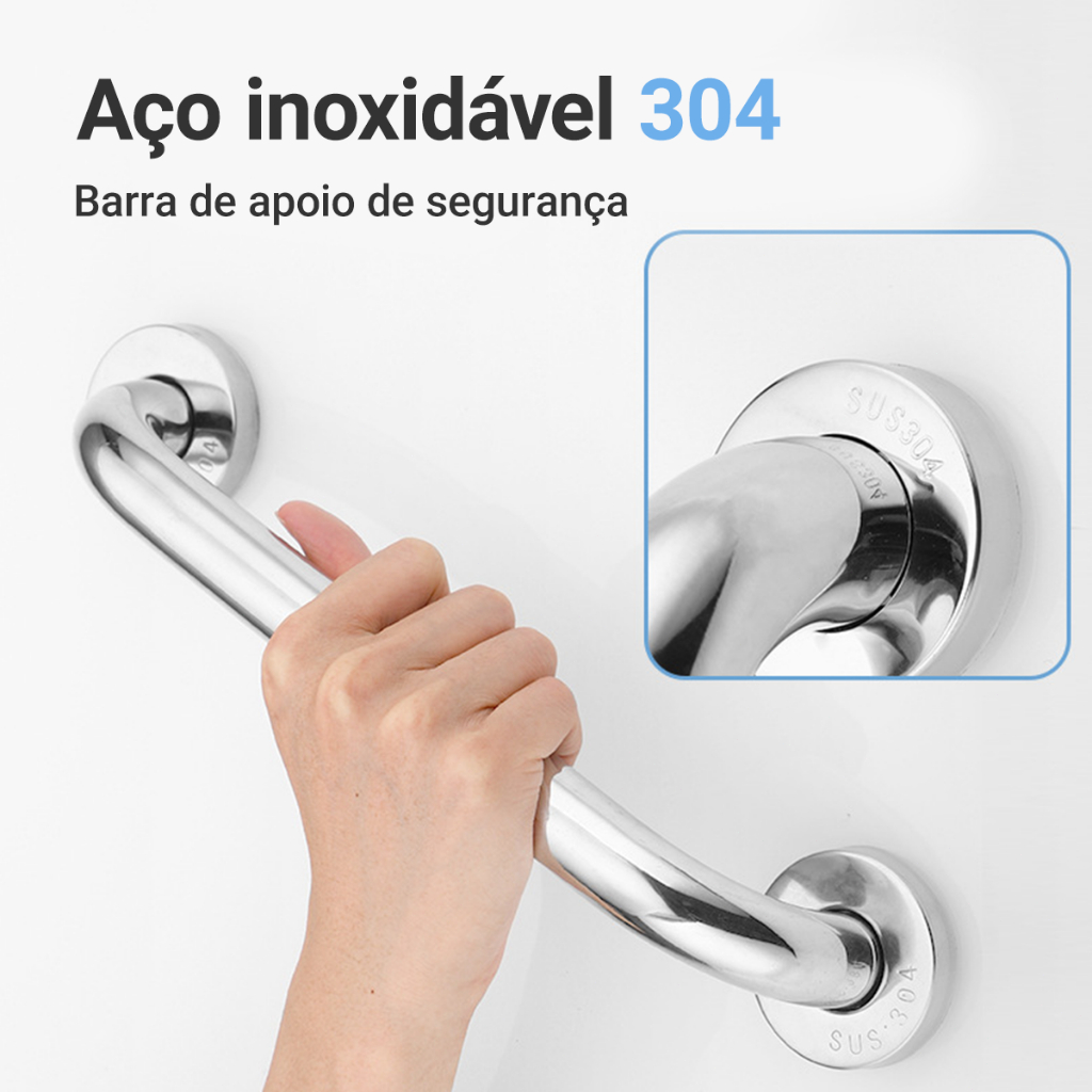 4 peças Barra Apoio para Banheiro Antiqueda Inox Banheiro Escada Corrimão Acessibilidade Suporte Idosos Alça PCD