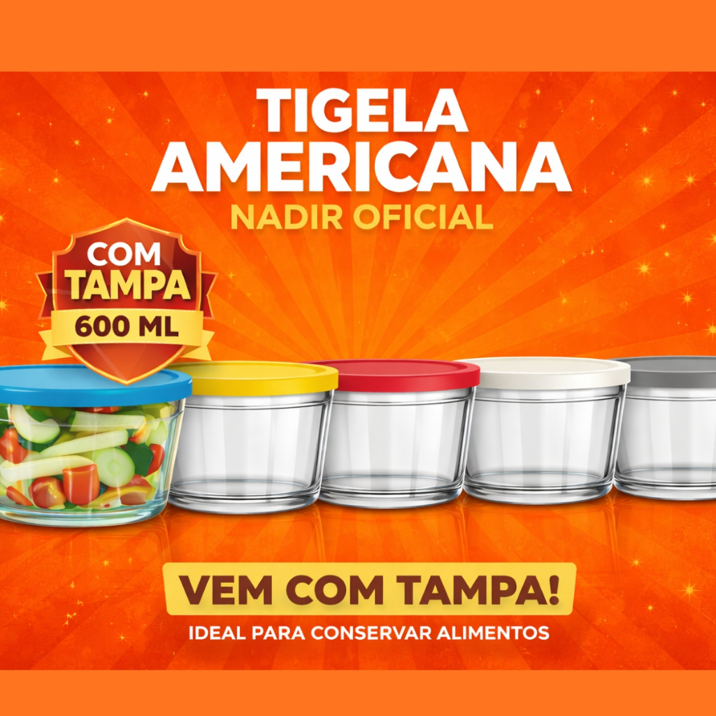 Pote de Vidro Nadir 600ml c/ Tampa–Tigela Americana Original Multiuso Micro-ondas, Freezer e etc