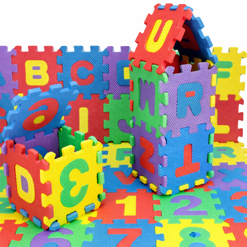 Tatame EVA Infantil Educativo Letras Números 36 Peças Bebê Brinquedo Atóxico Colorido