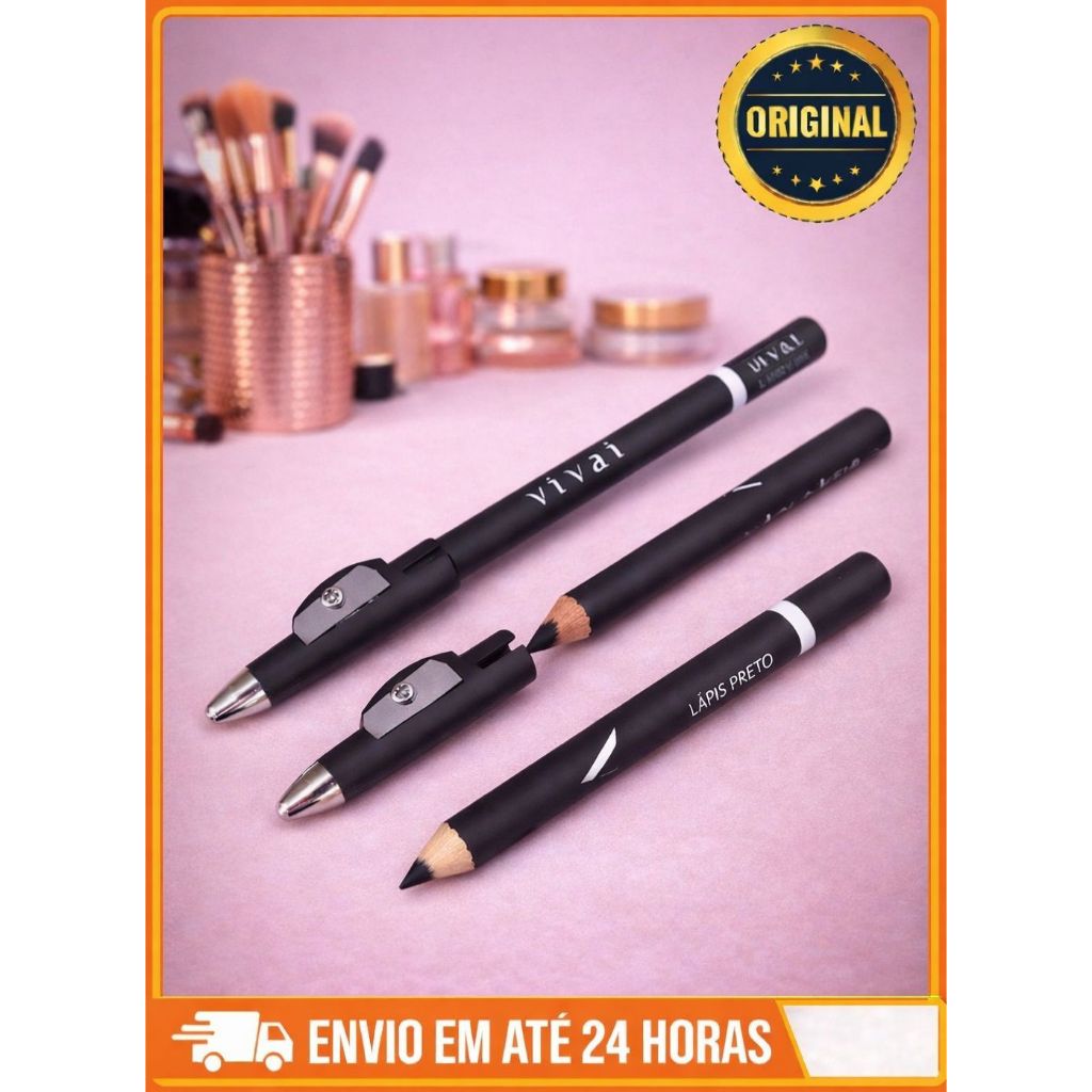 Lápis de Olho  Vivai com Apontador  Preto OU Duo (Preto e Branco) – Traço Intenso Profissional