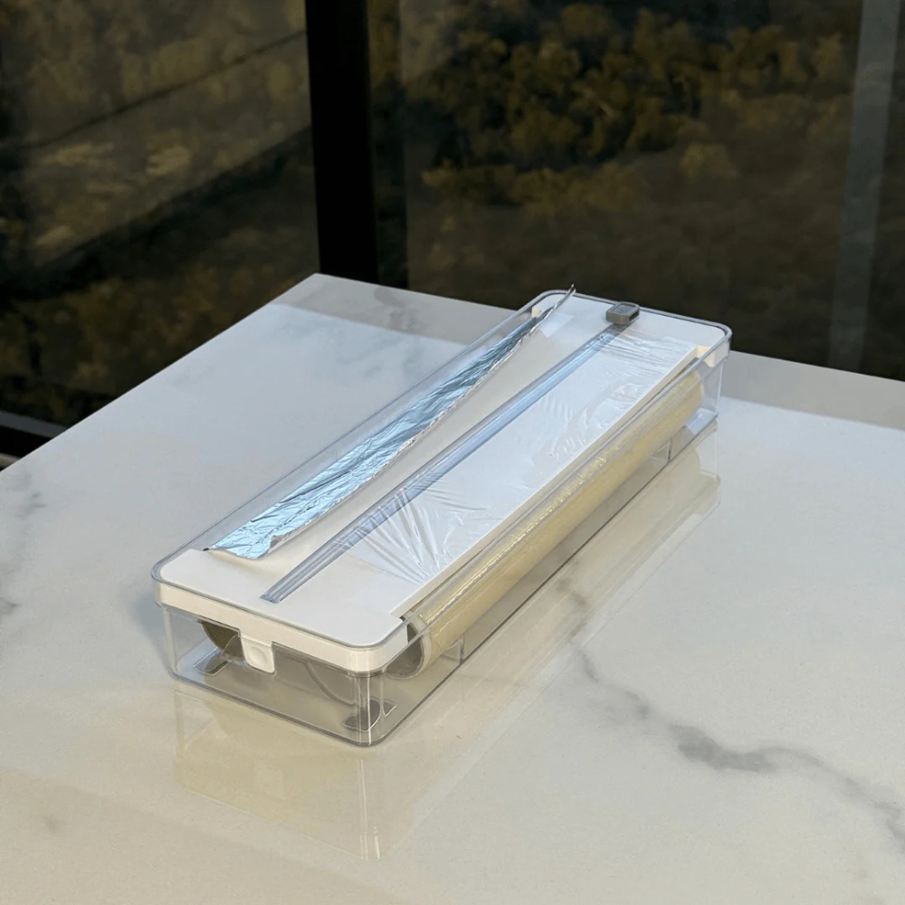 Suporte Organizador e Cortador de Rolos Clear Branco