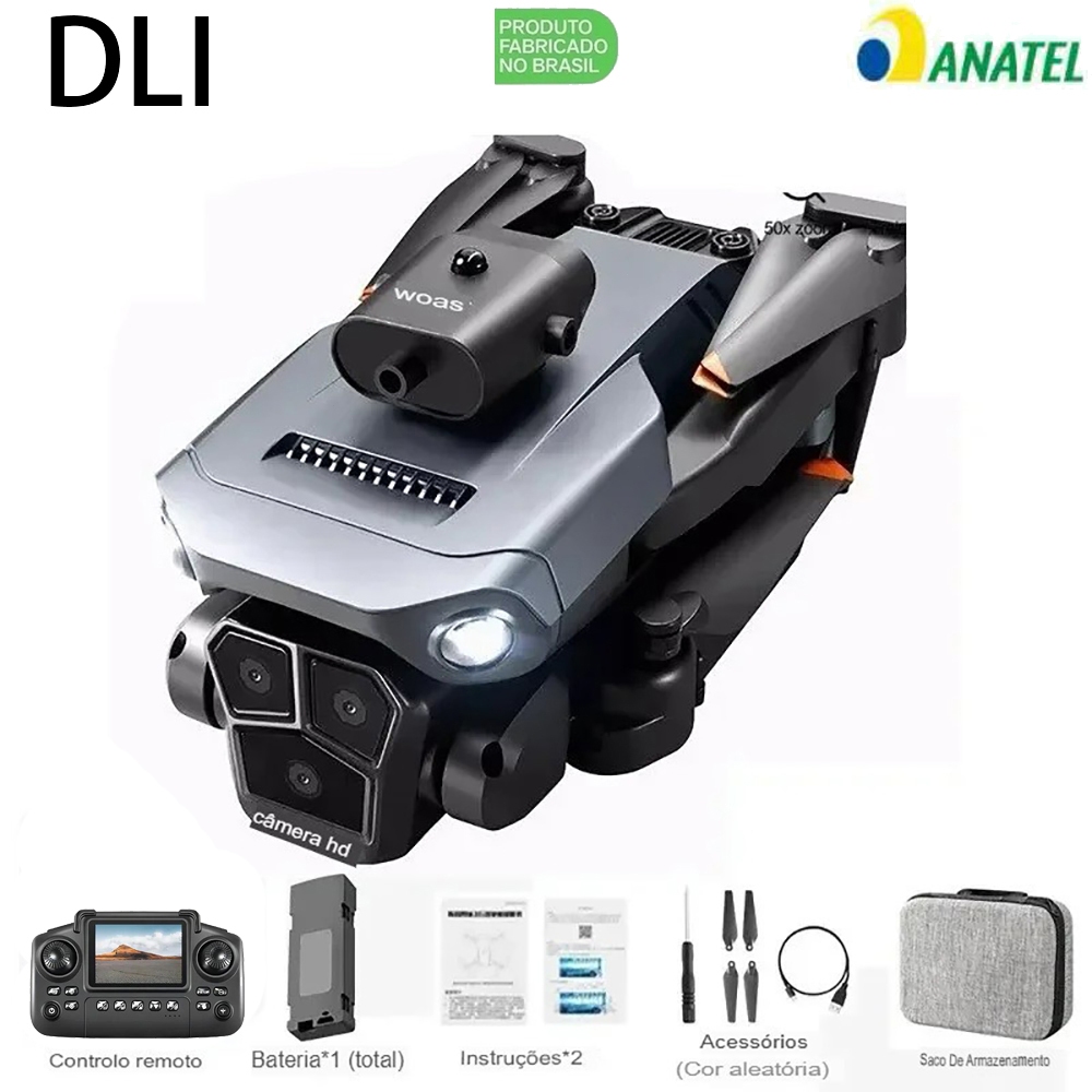 DLI Mini Drone Dual Cmaera 4K HD Controle com Tela Dobrável FPV 2 Baterias