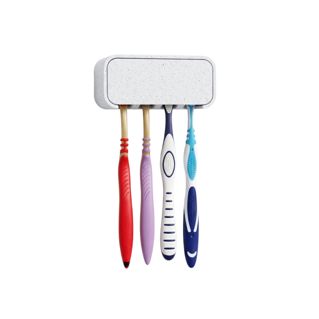 Porta Escovas de Dente Parede – Fixação Sem Furo – Suporte Para 4 Escovas + Fita Dupla Face Forte