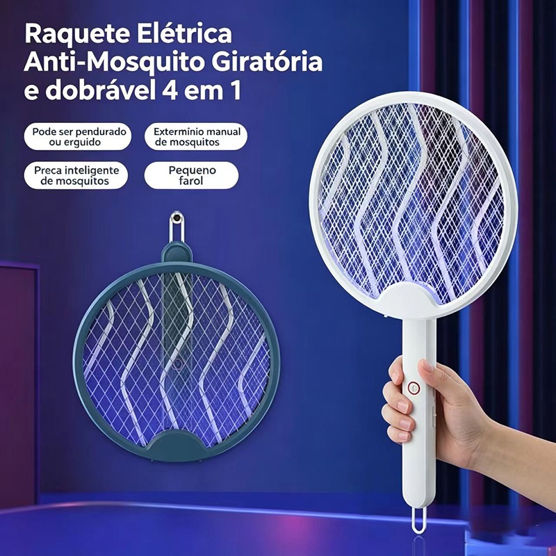 4 em 1Raquete Elétrica Mata Mosquito Com Luz Dobrável Atrai Insetos Recarregável USB Armadilha Contra Dengue Uv M5