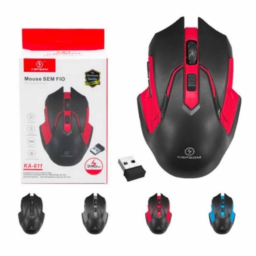 Mouse sem fio Gamer PC Notebook Receptor USB Wireless Jogos Computador Kapbom KA-611 Ergonômico Colorido Game