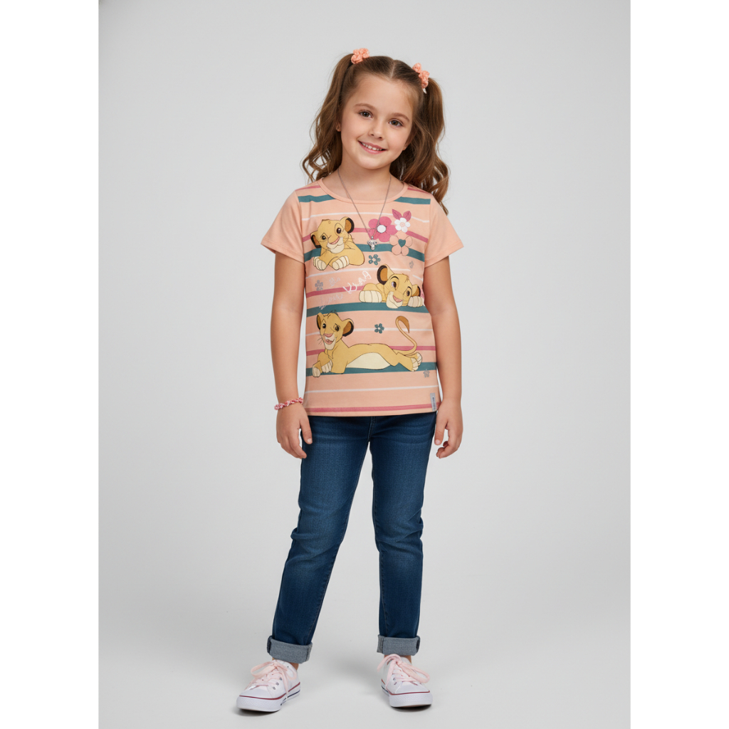 CAMISETA INFANTIL MENINA REI LEÃO DISNEY EM ALGODÃO MALWEE LARANJA