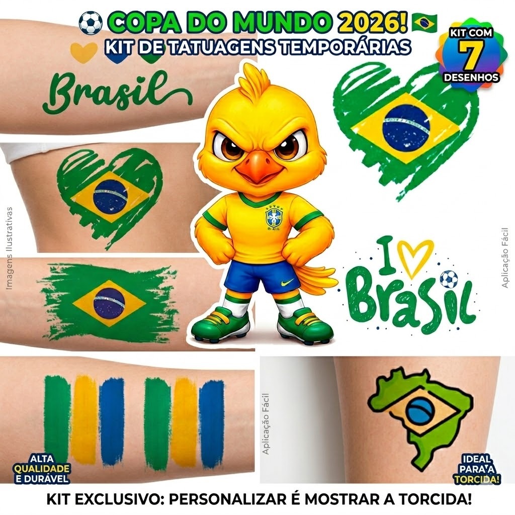 Tatuagem Temporaria Brasil Copa do mundo 2026 - 10x15cm