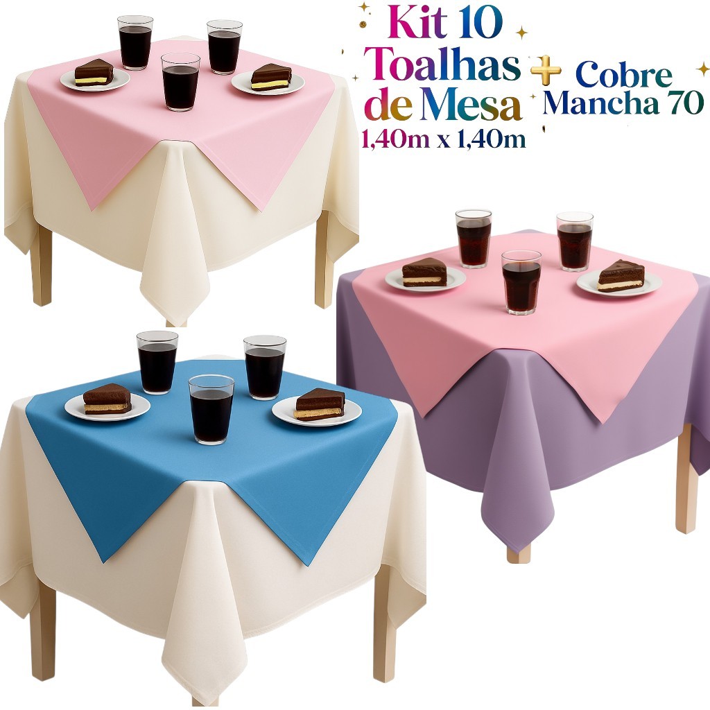 10 Toalhas de TNT 1,40x1,40cm + Cobre Manchas De TNT 70x70cm - Kit Mesa Completa Pegue e Monte