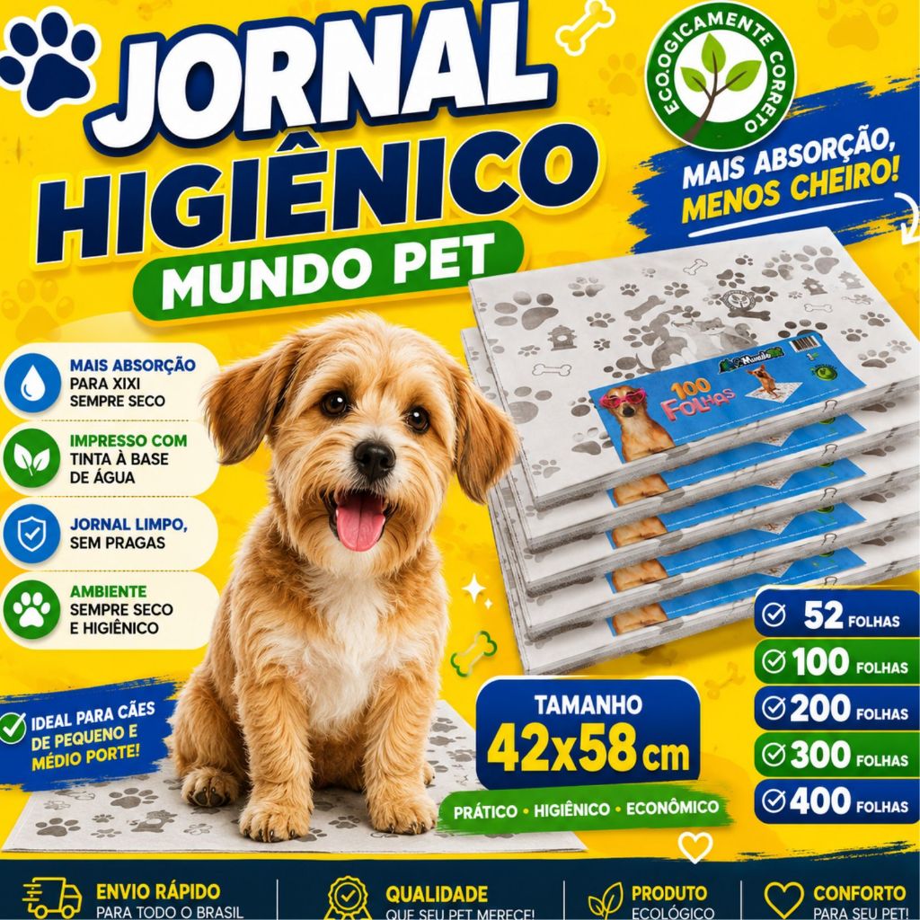 Jornal Biodegradável 52/100/200/300/400 Folhas Para Pet Atóxico - Cães, Gatos, Passarinho