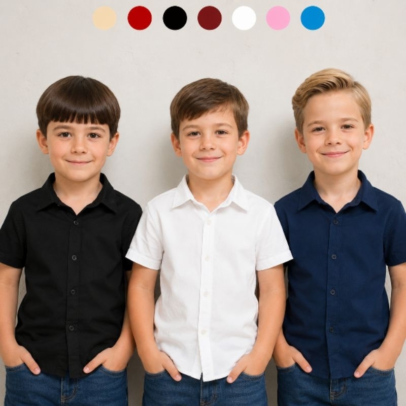 Camisa Social Menino Slim Casual Festa Batizado Pajem 1 a 8 Anos
