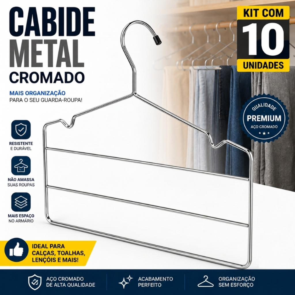 Cabide Triplo para Calça Short Vestido Reforçado Organizador Prático