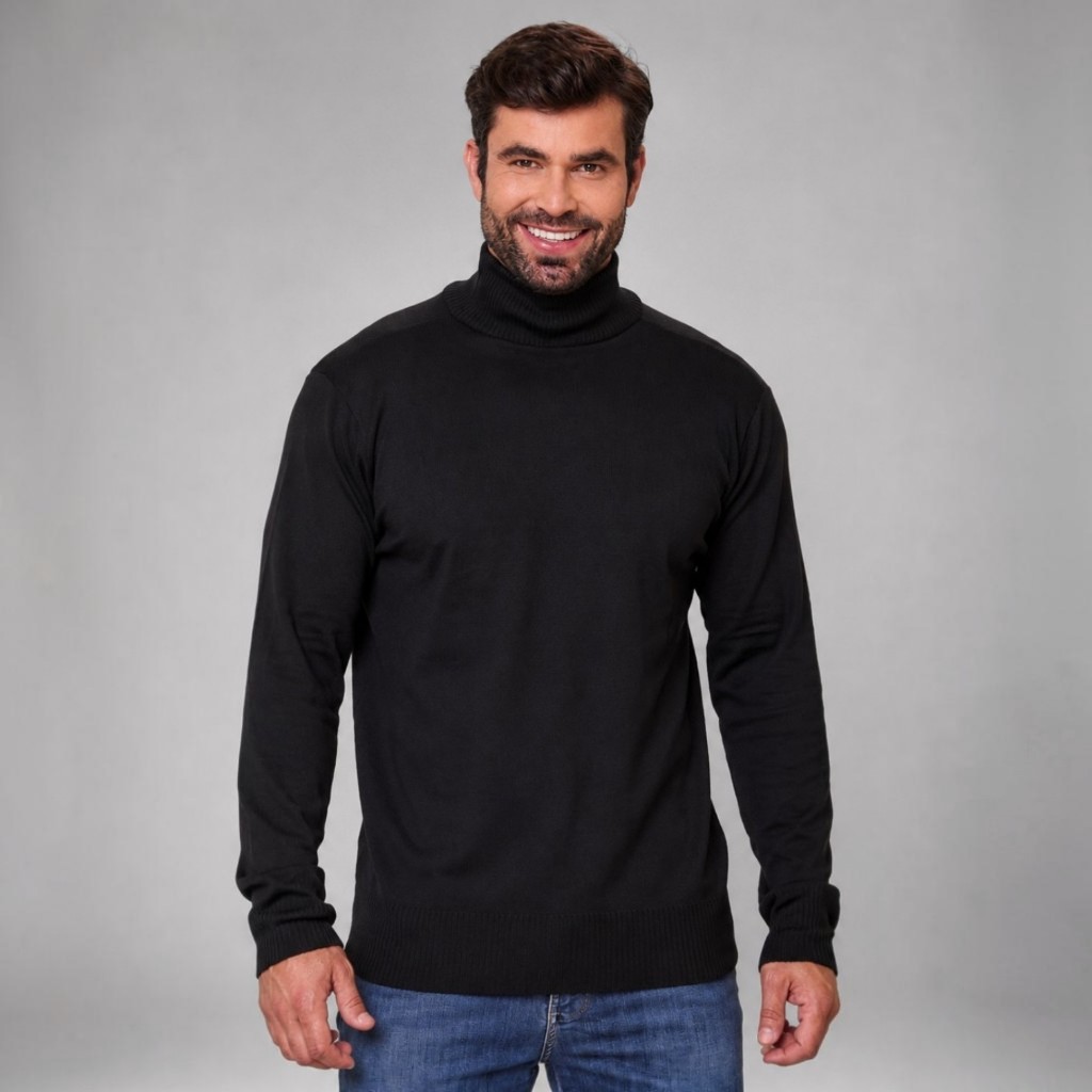 Blusa de Lã Frio Masculina Gola Alta Manga Longa Sueter Masculino Com Gola