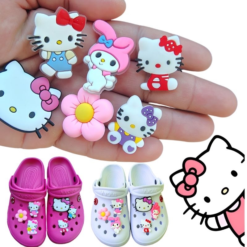 Kit 10 Pins Botons Hello kitty ENFEITES para Sandália Babuche Fácil de Encaixar Removíveis
