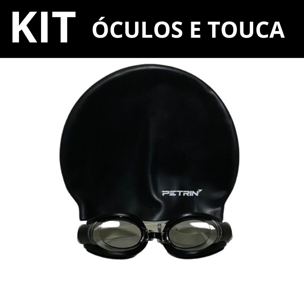 Kit Natação com Óculos e Touca de Silicone Infantil e Adulto para Piscina e Lazer