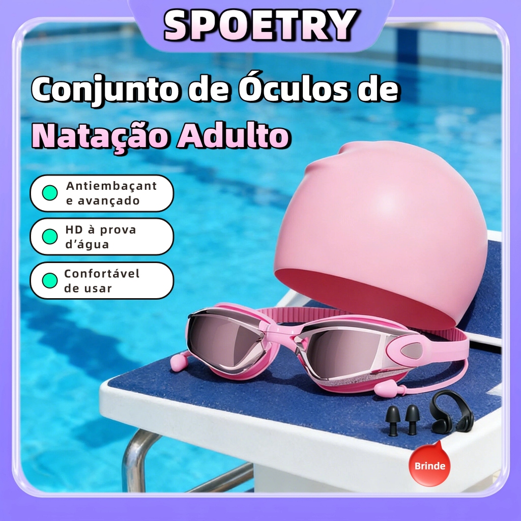 Conjunto De Óculos De Natação Adulto Waterproof Anti-Embaciamento De Uma Só Peça Com Armação Grande Tampões