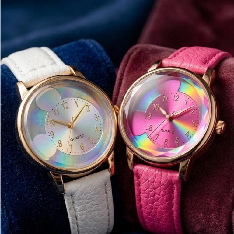 Relógio Feminino Holográfico Pulseira Couro Luxo Brilhante - Resistente Moda Blogueira