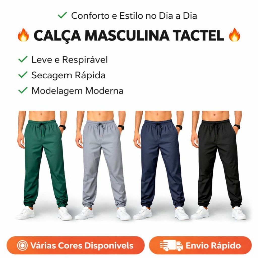 Calça Tactel Jogger Masculina Esportiva com Bolsos, Leveza e Confortavel, Dia a Dia
