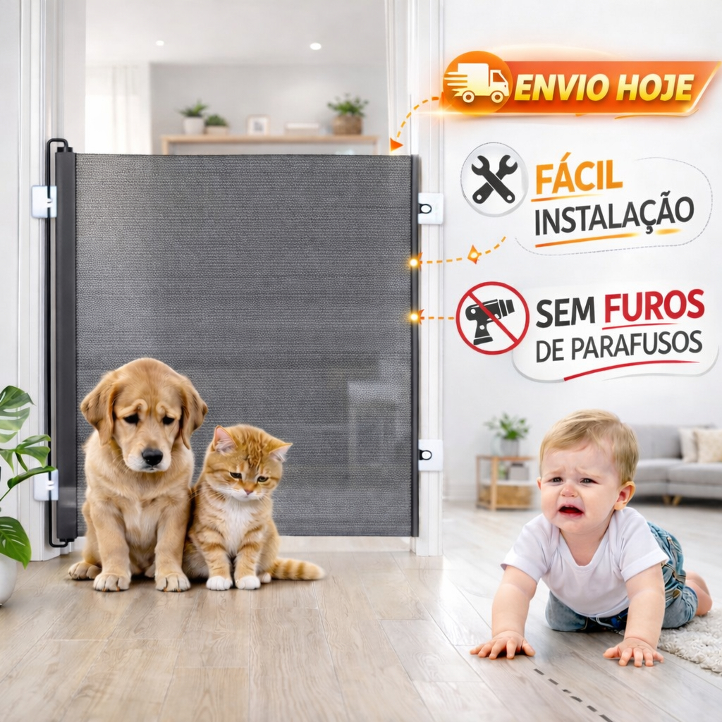 Tela Portão Barreira Separador de Proteção para Cachorro Gato Bebê Cerca Ajustável Anti-pulo Tela Pet Retrátil