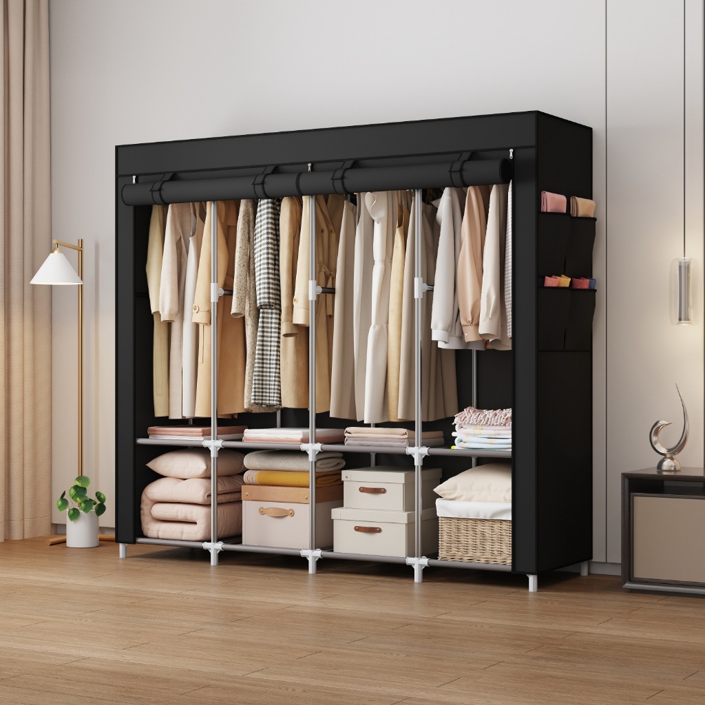Guarda Roupa Dobrável Organizador Armário De Roupas Closet Com Capa Anti-Poeira Móvel Removível