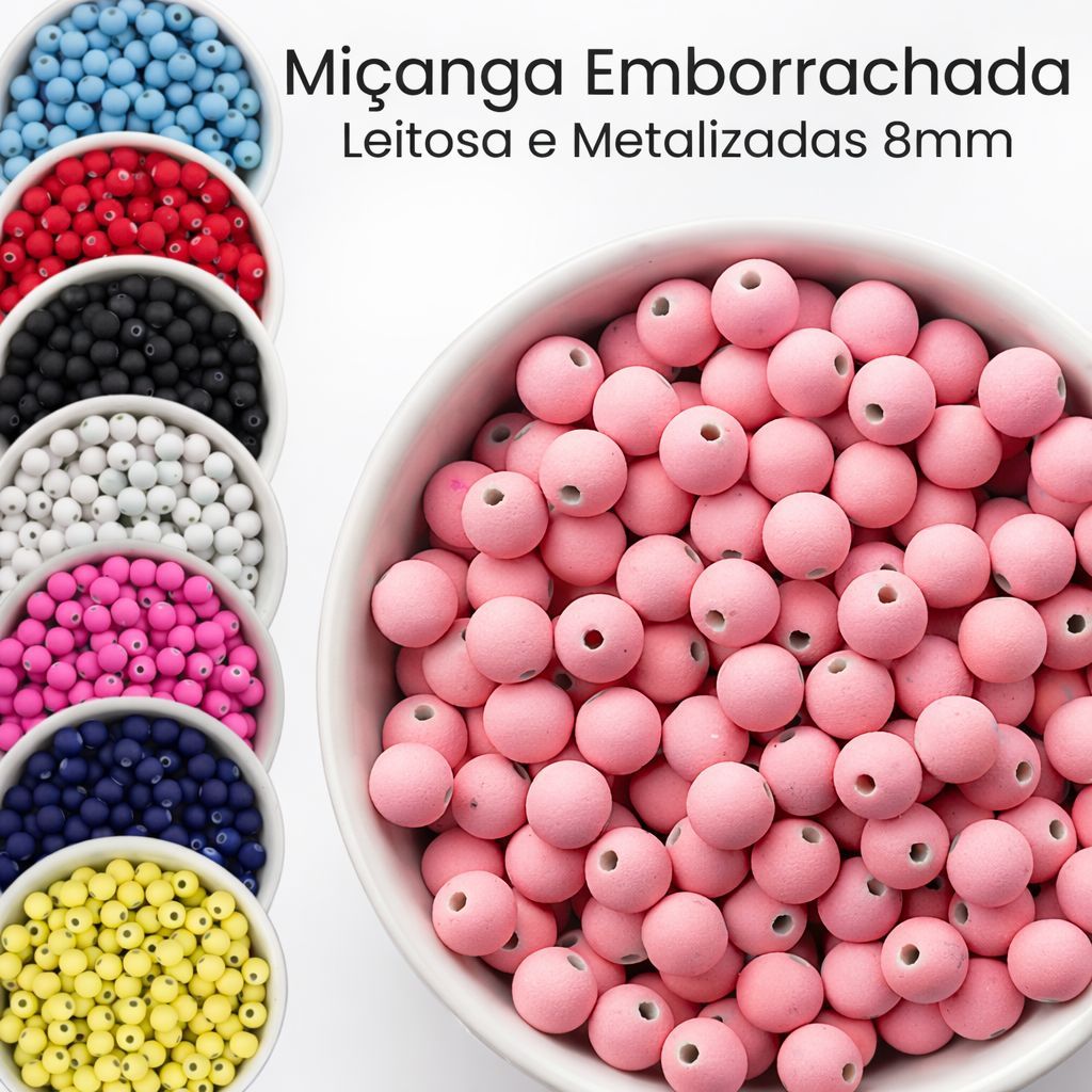 Kit 100 E 200 Unidades Miçanga Bola Emborrachada 8mm Sortidos Artesanato Terço Pulseira