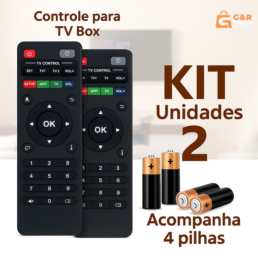 Kit 1 ou 2 Controles Remotos Para TV Box Inteligente Completo com Pilhas AAA