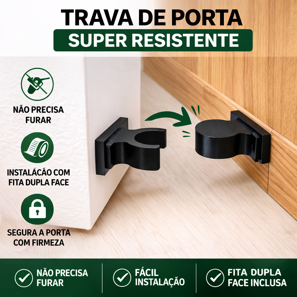 Trava Porta Adesiva Sem Furo Fixador Prendedor Porta Vidro Madeira Com Fita Dupla Face Resistente Anti Impacto