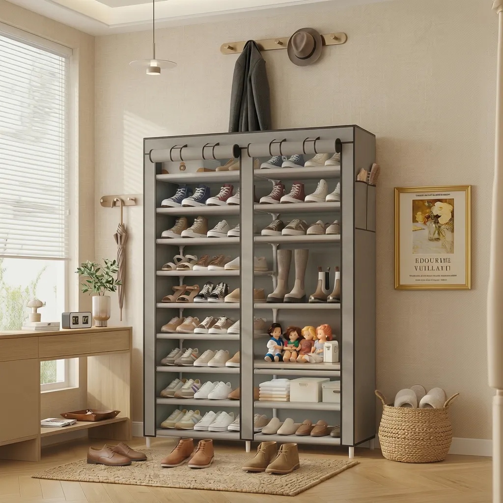ERONE Sapateira Organizadora de TNT, 8 e 10 Prateleiras Dupla Portátil com Capa para Closet e Quarto, Para 32 a 40 Pares