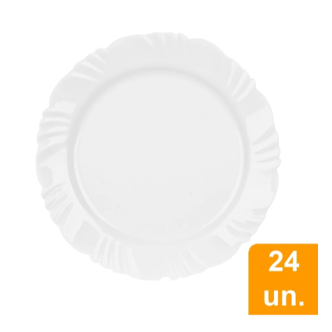 Conjunto de 24  Pratos Rasos Nadir Opaline - Vidro Branco Pétala 24 peças
