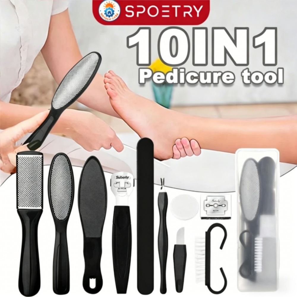 10 Peças De Lixa De Pé De Aço Inoxidável, Escova Esfoliante Para Os Pés, Conjunto De Ferramentas Para Pedicure