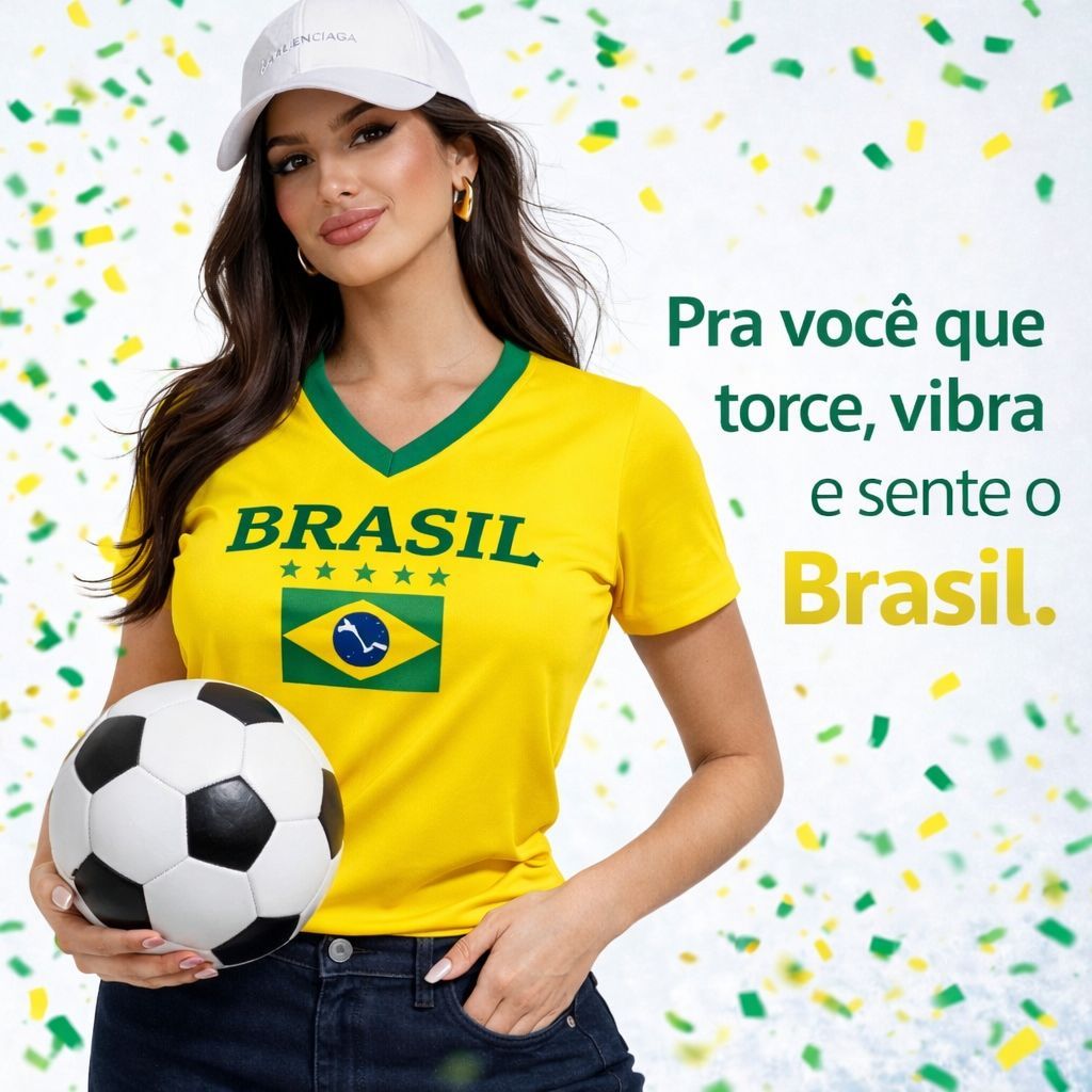 Camisa  Brasil Feminina Baby Look Copa Do Mundo 2026