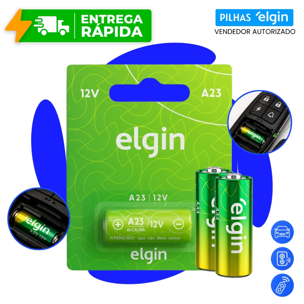Baterias Pilhas A23 12V Elgin Alcalina Controle Portão Alarme Alta Durabilidade 23A MN21