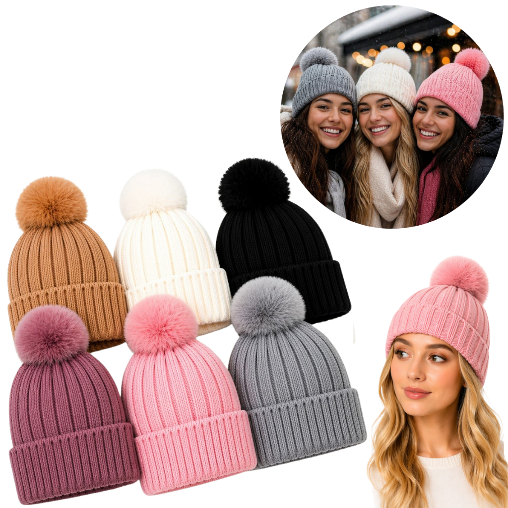 Touca Gorro Pompom Adulto Juvenil Forrada Pelinho Quente Inverno Outono Tricô Macio Feminina