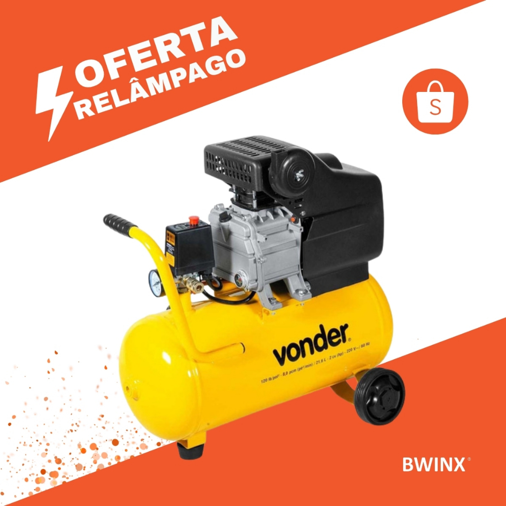Motocompressor de Ar Compacto e Portátil 8,0 pcm 21,6 litros MCV216 Vonder