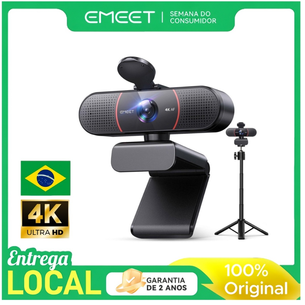 Webcam EMEET C960 4K Kit Autofoco com 2 Microfones Embutidos para Videoconferência PC Live YouTube