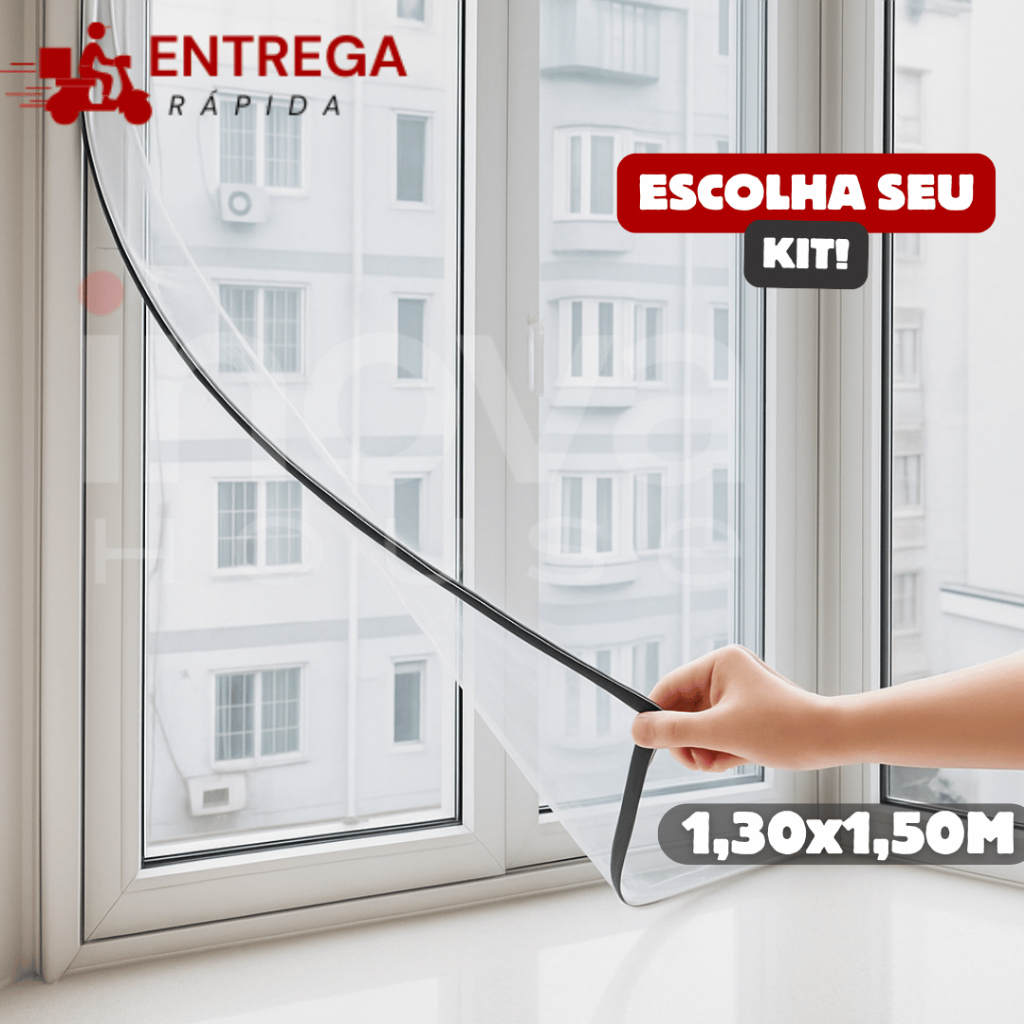 Tela Mosquiteiro Janela 130x150cm Removível com Fita de Fixação Disponível em 1, 2 ou 3 Unidades