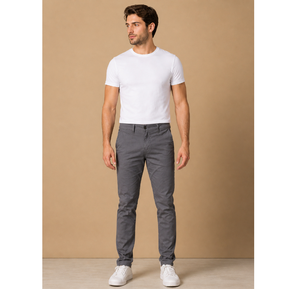 Calça de Sarja Social Masculina Bolso Embutido Slim Fit com Lycra-Esporte Fino
