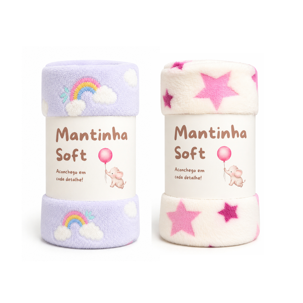 Kit 02 Mantas Bebê Estampadas Maternidade Macia Quentinha