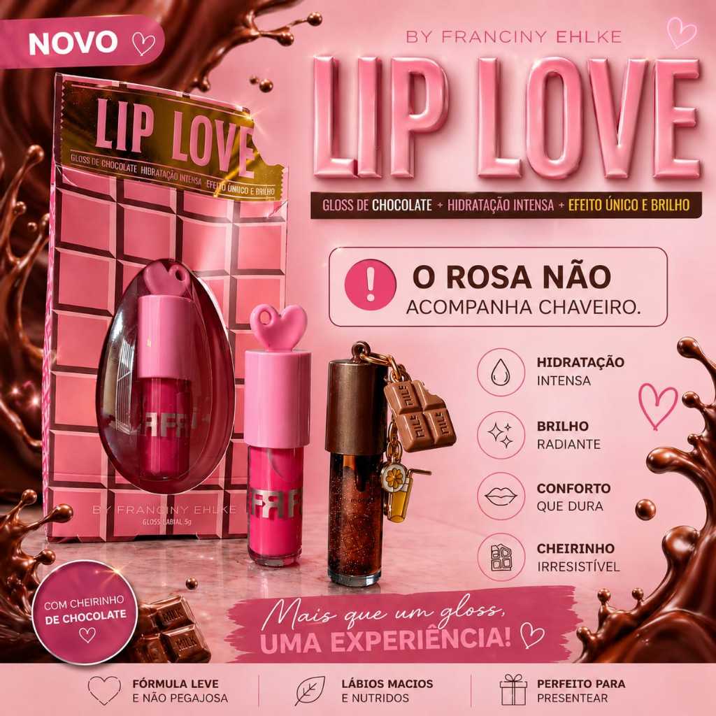 Kit Gloss 2un Choco Lip + Love Gloss  Super Fofo Hidratante Brilho Intenso