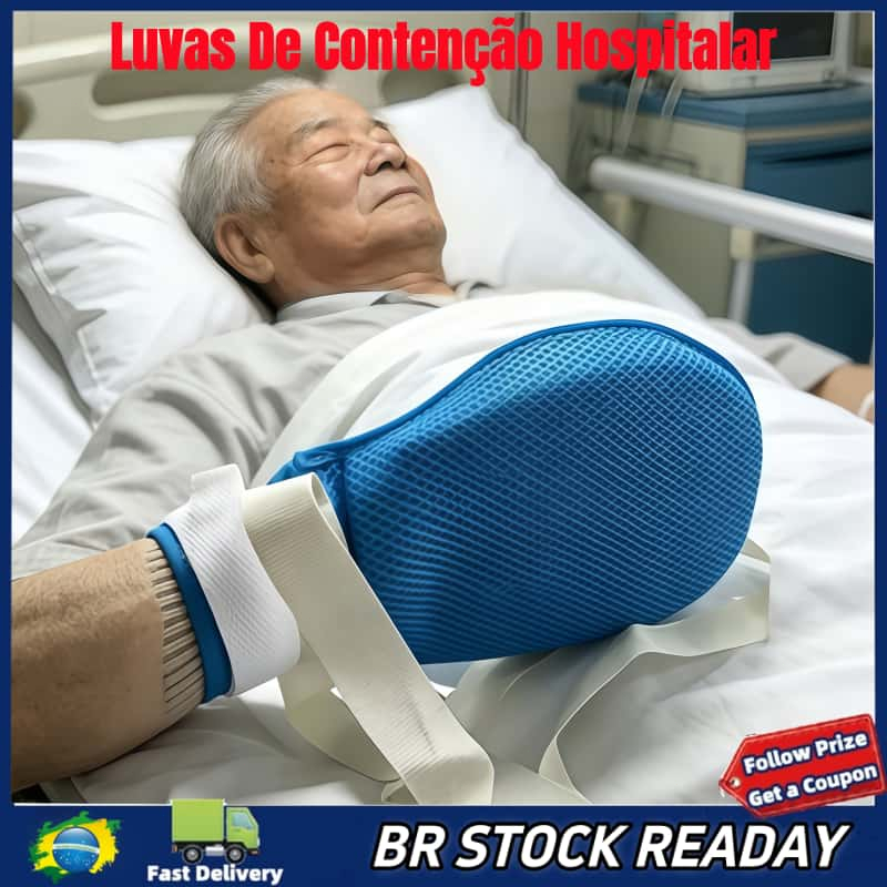 ✅[BR Seller]Luva De Contenção Proteção De Mãos P/ Acamados E Idosos Par Azul-celeste Único