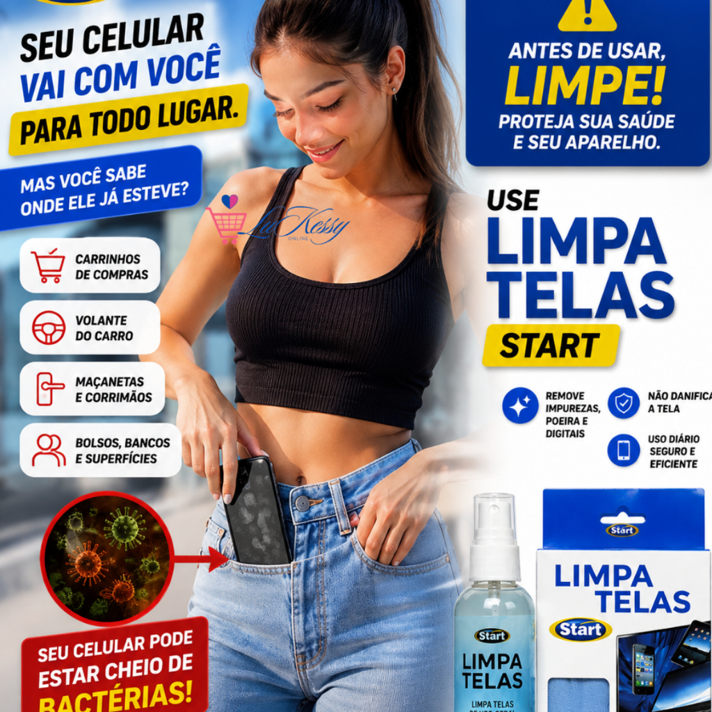 Limpa Telas 120ml + Pano Microfibra para Celular, TV e Notebook