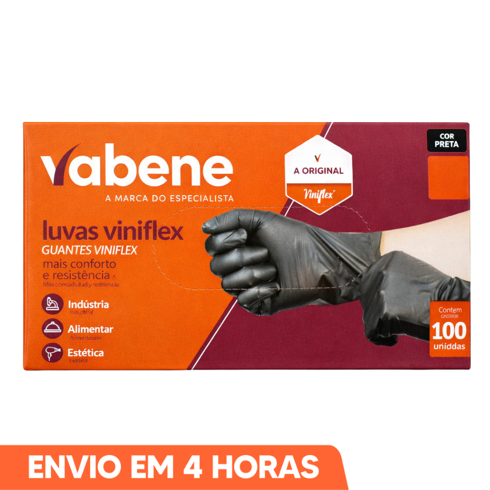 Luva Descartável Preta Sem Pó TPE Vinil Viniflex 100un Vabene