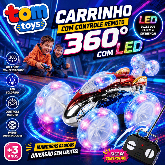 Carro Controle Remoto Maluco Gira 360º C/ Luz Led Brinquedo Carrinho de controle