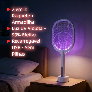 Raquete Elétrica Anti-Mosquito com Luz UV 2 em 1 Carregável