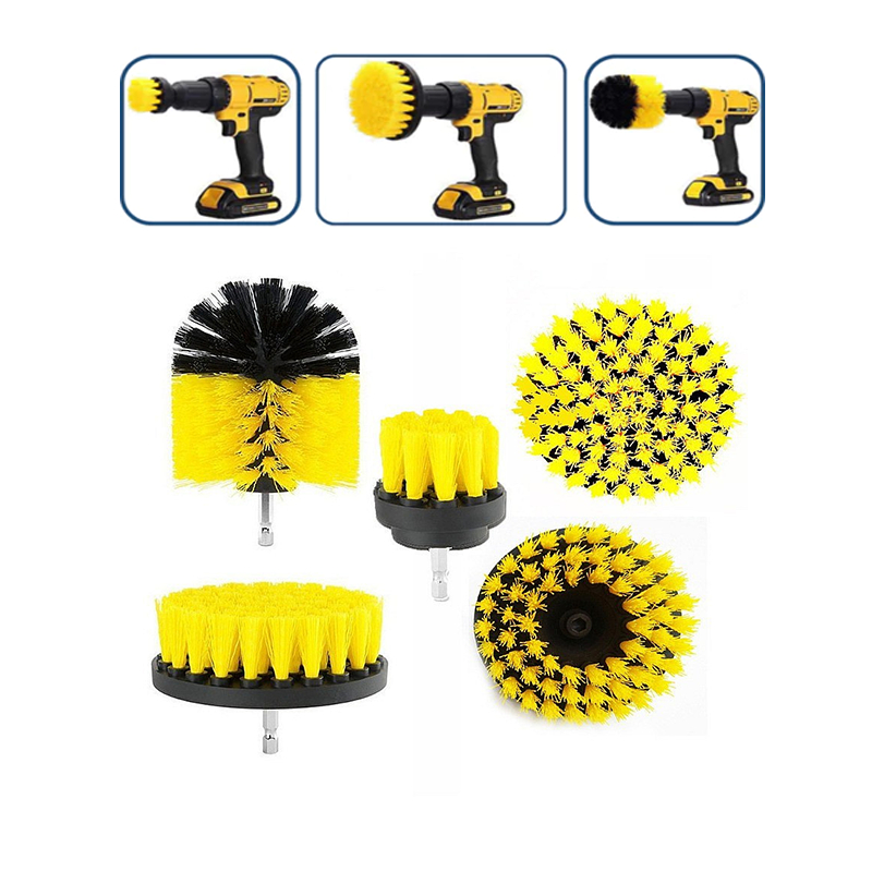 Kit 5 Escovas De Limpeza Encaixe Parafusadeira Furadeira Limpeza Automotiva Pesada Lavar Sofás Tecidos Couros Estofados