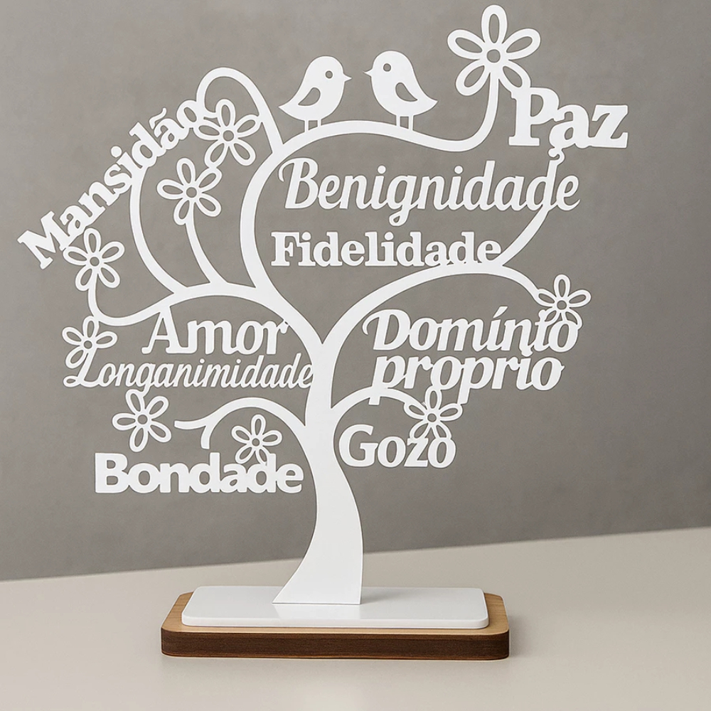 Árvore decorativa mensageira Frutos do Espírito de mesa