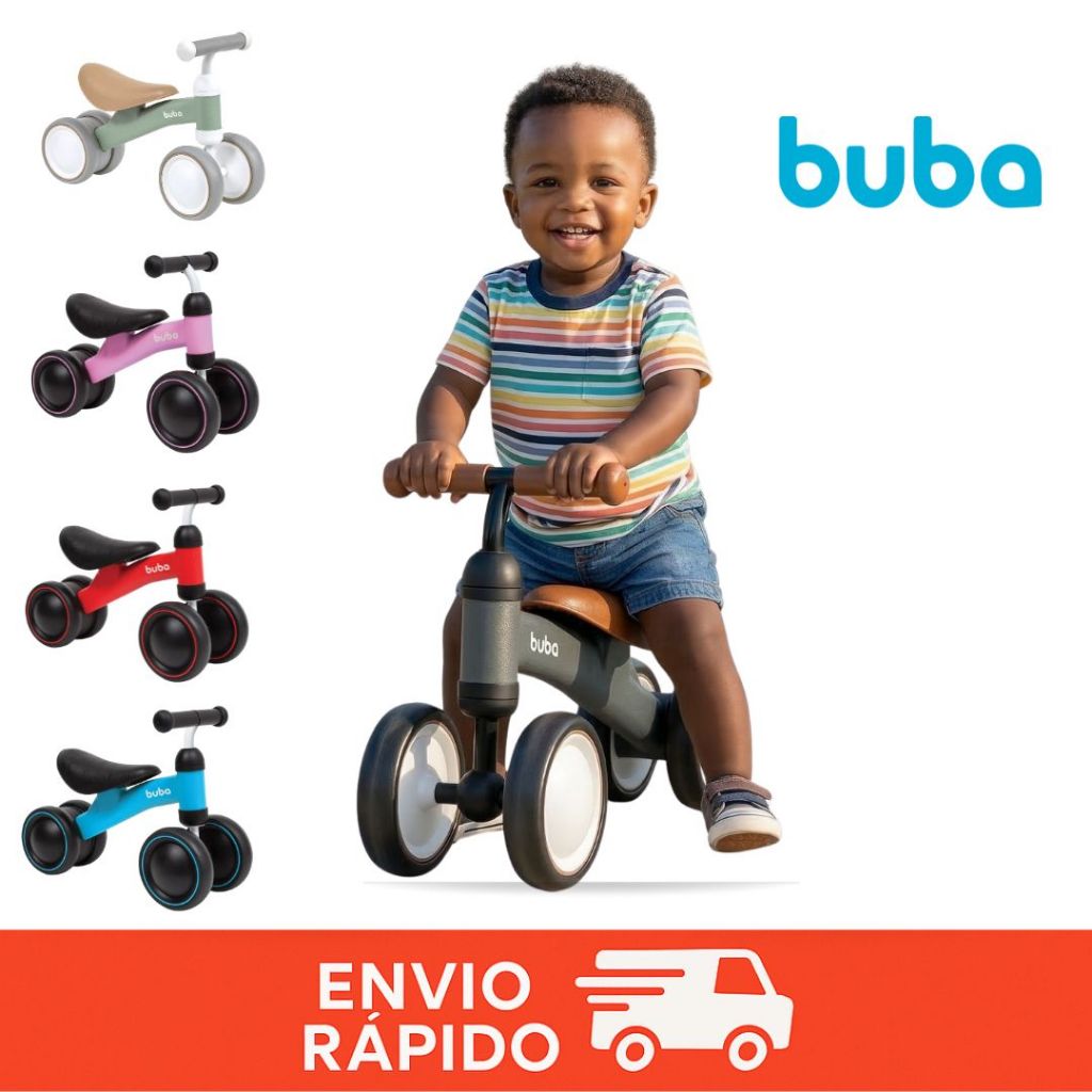 Bicicleta de Equilíbrio Infantil Buba Baby 4 Rodas Andador Sem Pedal Mini Bike Educativa Primeiro Passinho Criança Bebê