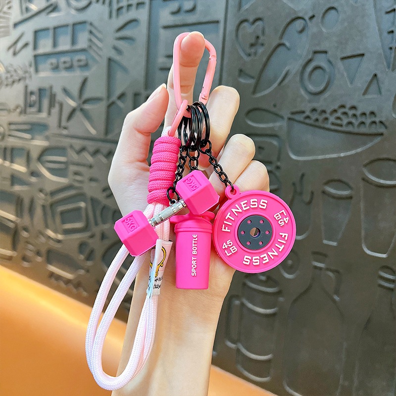 Chaveiro Fitness Rosa Criativo Halter Garrafa Peso Pingente para Bolsa Mochila Chaves Presente Divertido