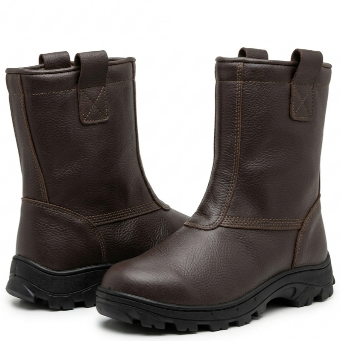 Bota Trabalho Agro Fazenda Indústria Couro Legítimo Resistente Costurada