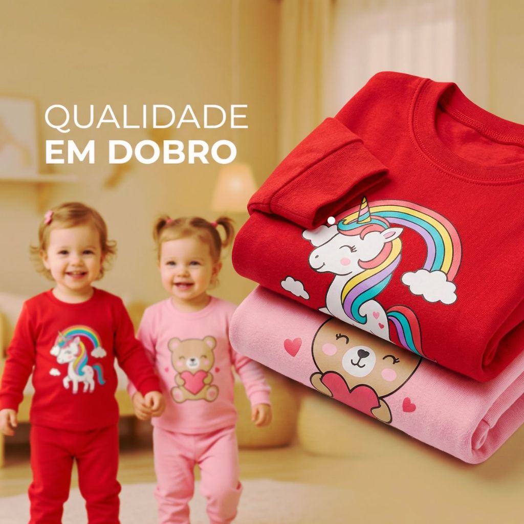 Pijama infantil menina brilha no escuro moda inverno 1 ao 8 Anos - 4 ou 2 Peças