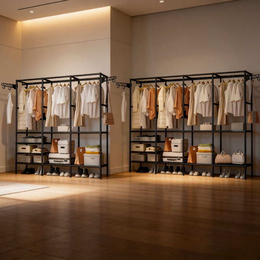 Arara Guarda Roupa 3/4 Divisórias De Portatil Roupeiro Multifuncional Organizador Rack Prateleira